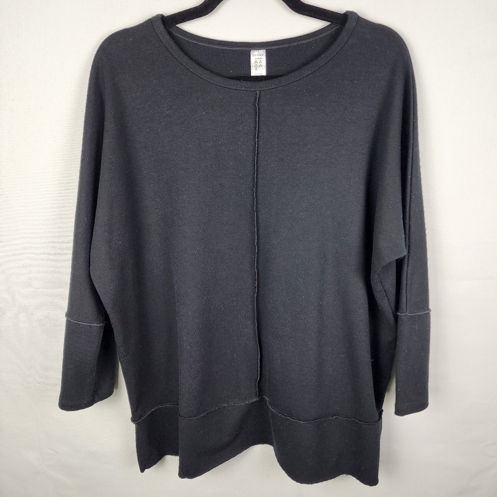 Spanx Top Womens Black Relaxed Dolman Sleeve Stretch Sweater Knit Comfort Size M